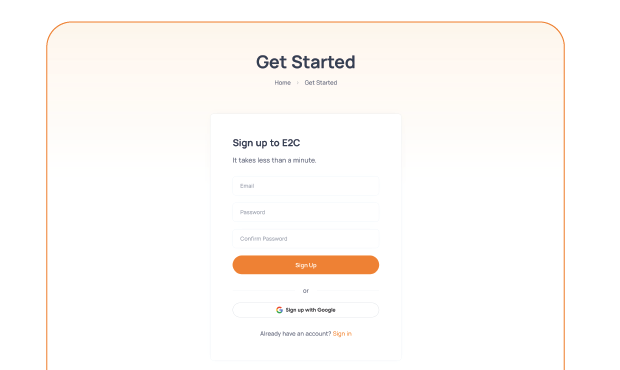 e2c signup form screenshot