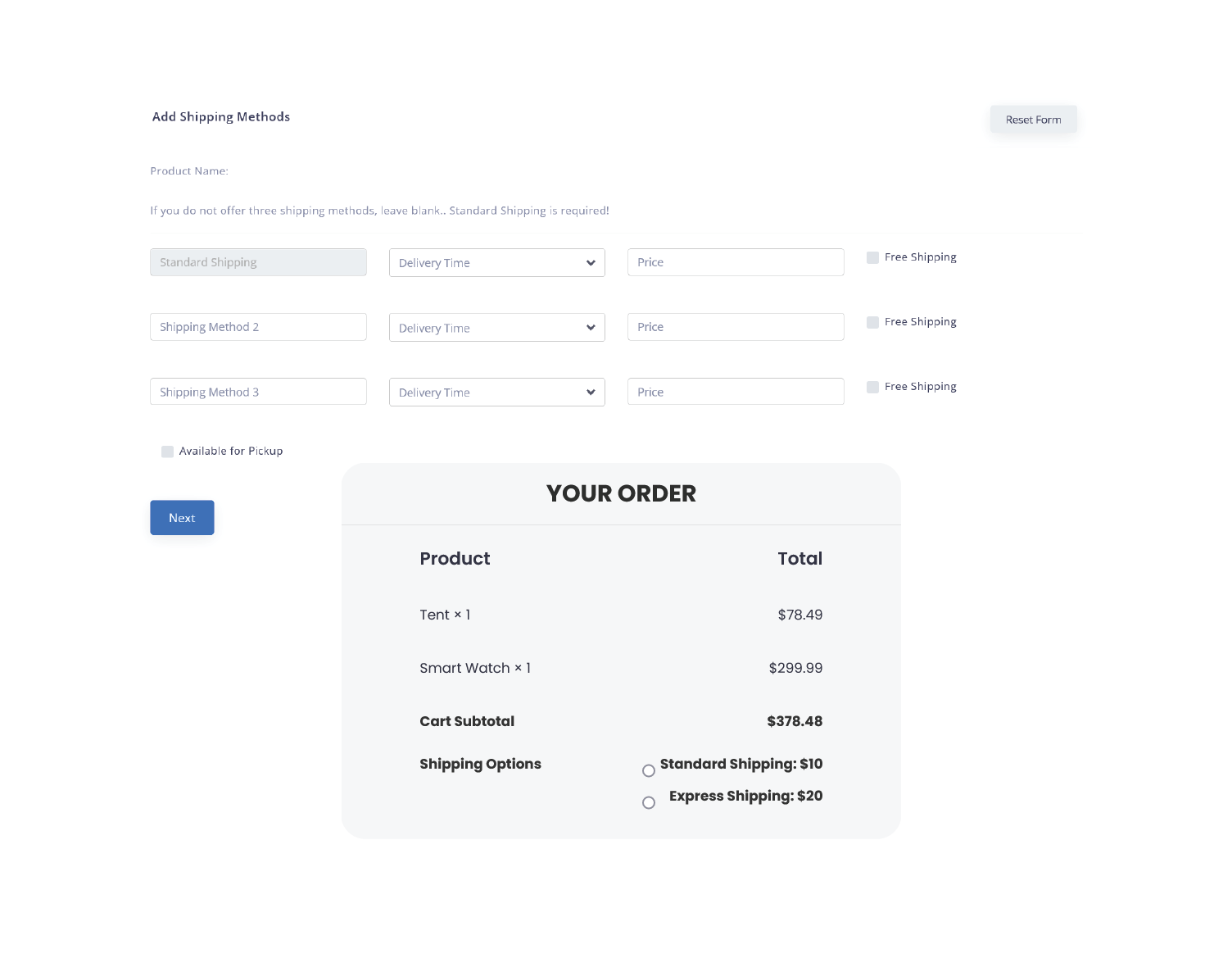 e2c shipping details screenshot