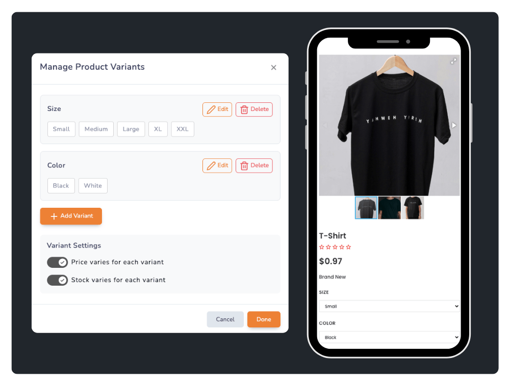 Store add product variants