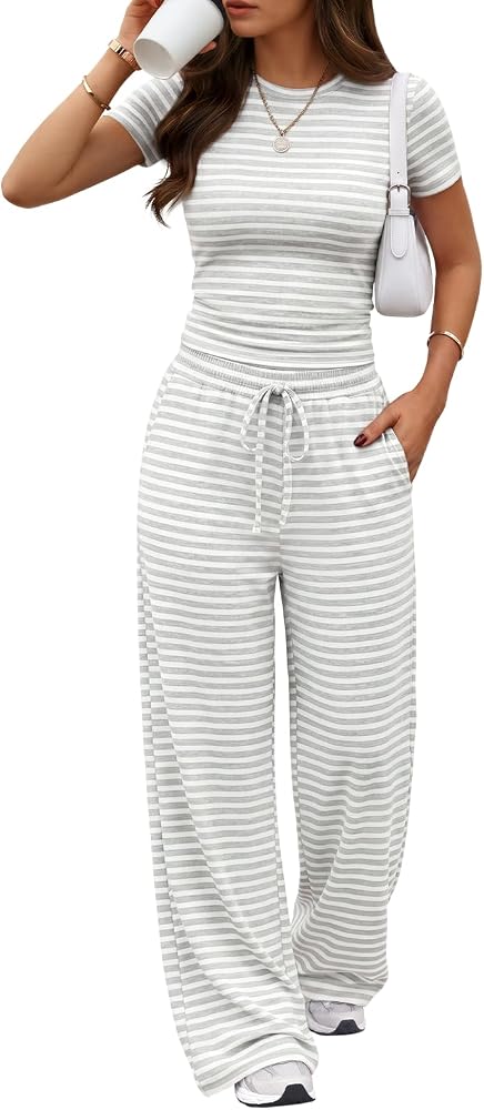 Ribbed Wide-Leg Lounge Set Ruched Crop Top