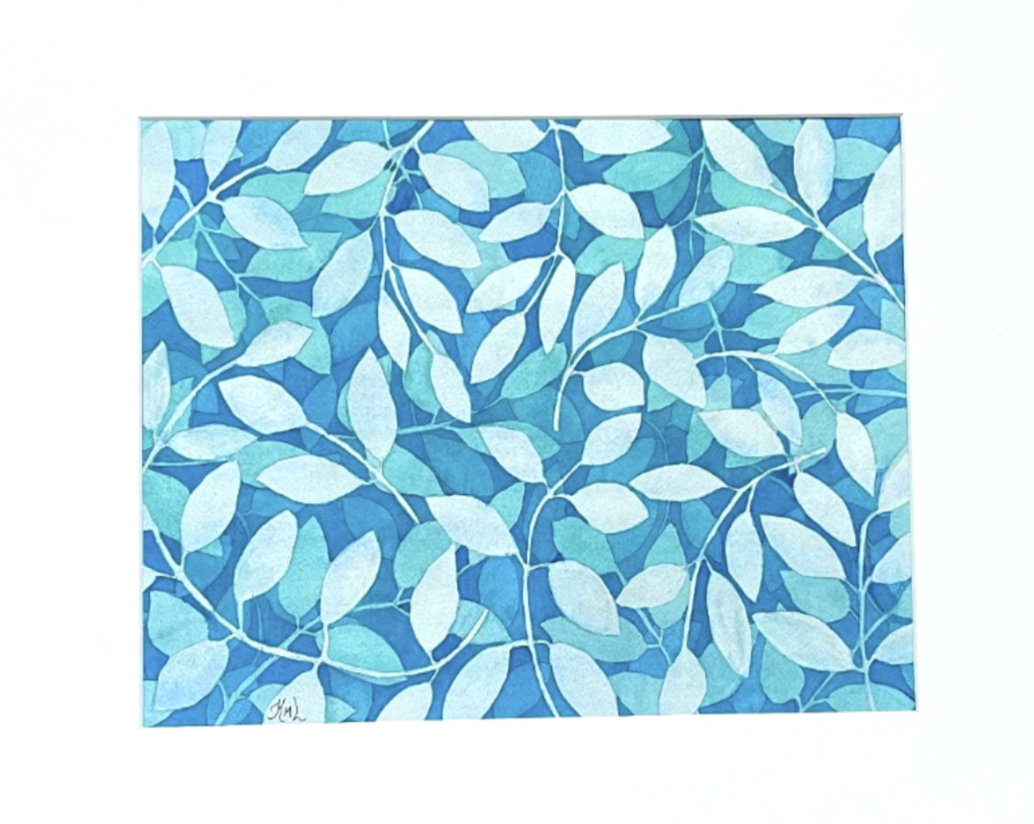 Painting Watercolor Leaves Foliage Blue Art