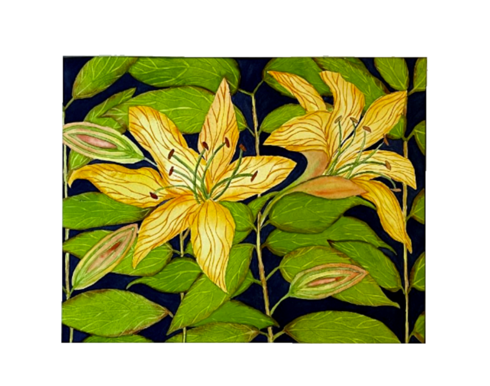 Painting Watercolor Flower Lily Yellow Orange Art