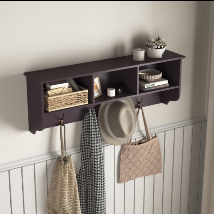 Espresso Entryway Wall Mounted Coat Rack