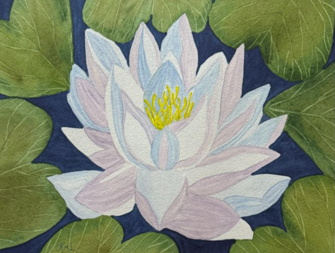 Painting Watercolor Flower Water Lily Purple Blue