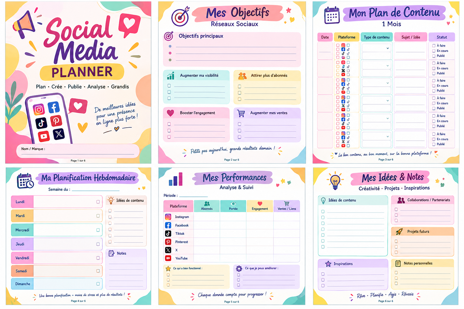 Social Media Planner – 6 Page Editable Template