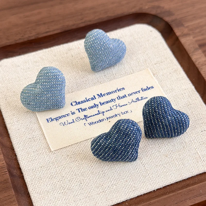 MEKIMI JEWELRY- Retro Denim Blue Heart  Earrings