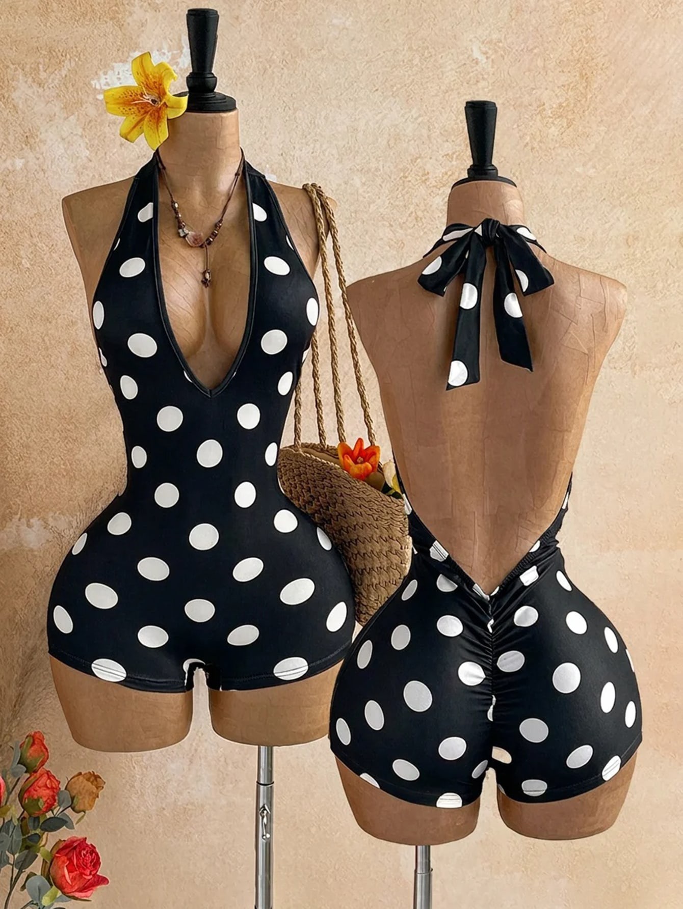 B/W Polkadot Romper