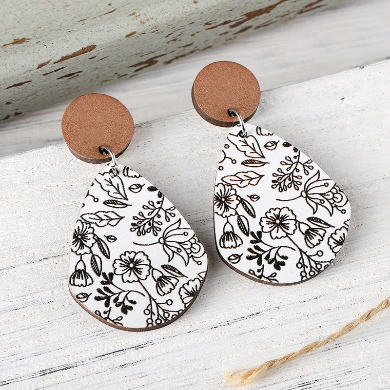 MEKIMI JEWELRY- Retro Style Flowers Wood