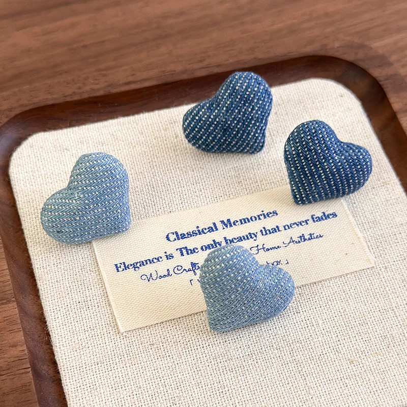 MEKIMI JEWELRY- Retro Denim Blue Heart  Earrings