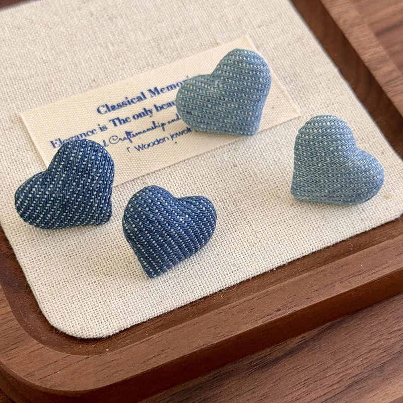 MEKIMI JEWELRY- Retro Denim Blue Heart  Earrings