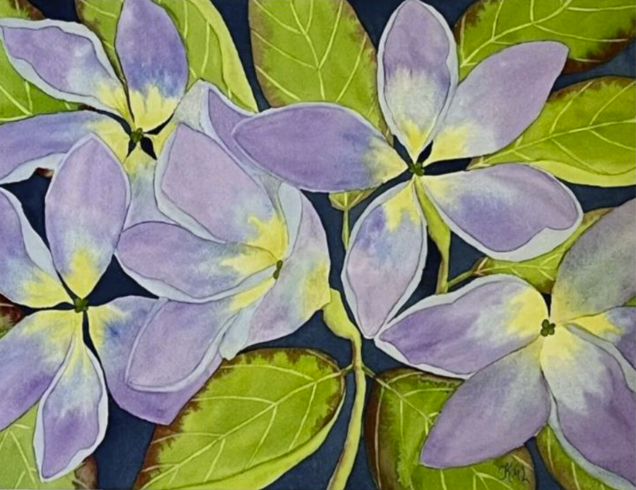 Painting Watercolor Flower Plumeria Purple Blue
