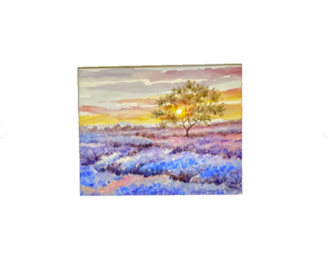 Painting Watercolor Tree Sunset Lavender Blue Pink
