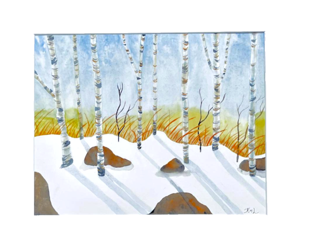 Painting Watercolor Trees Birch Winter Forest Art