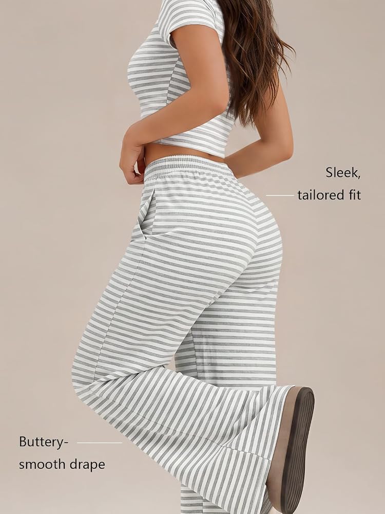 Ribbed Wide-Leg Lounge Set Ruched Crop Top
