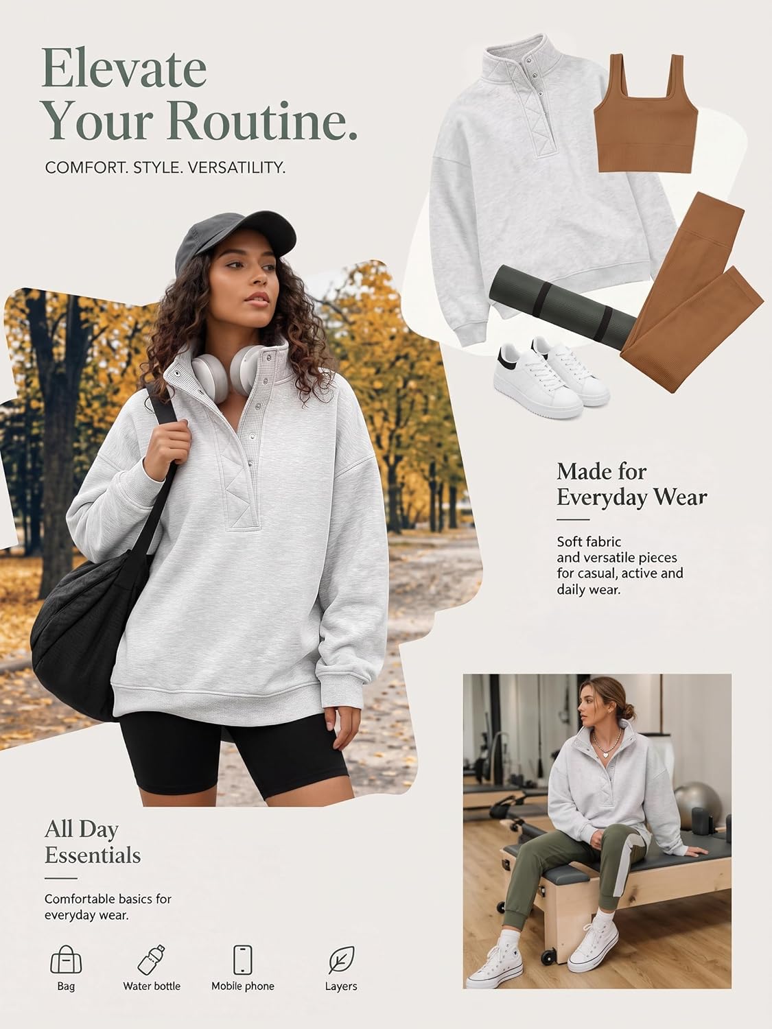 Oversized Fleece-Lined Snap Pullover Sweatshirt