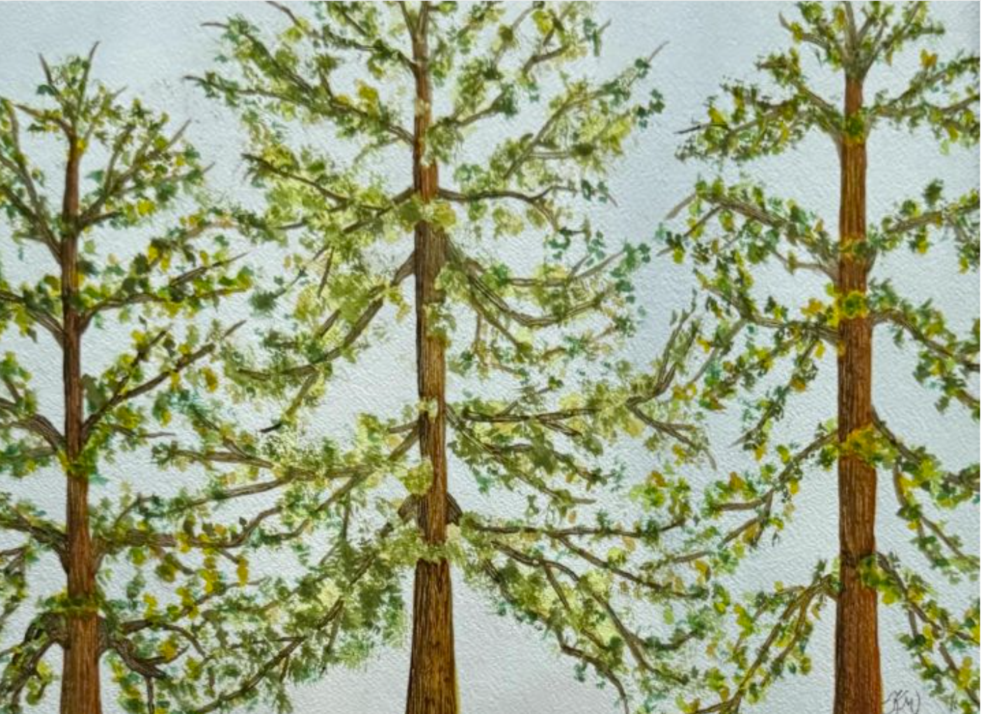 Painting Watercolor Trees Forest Landscape Green