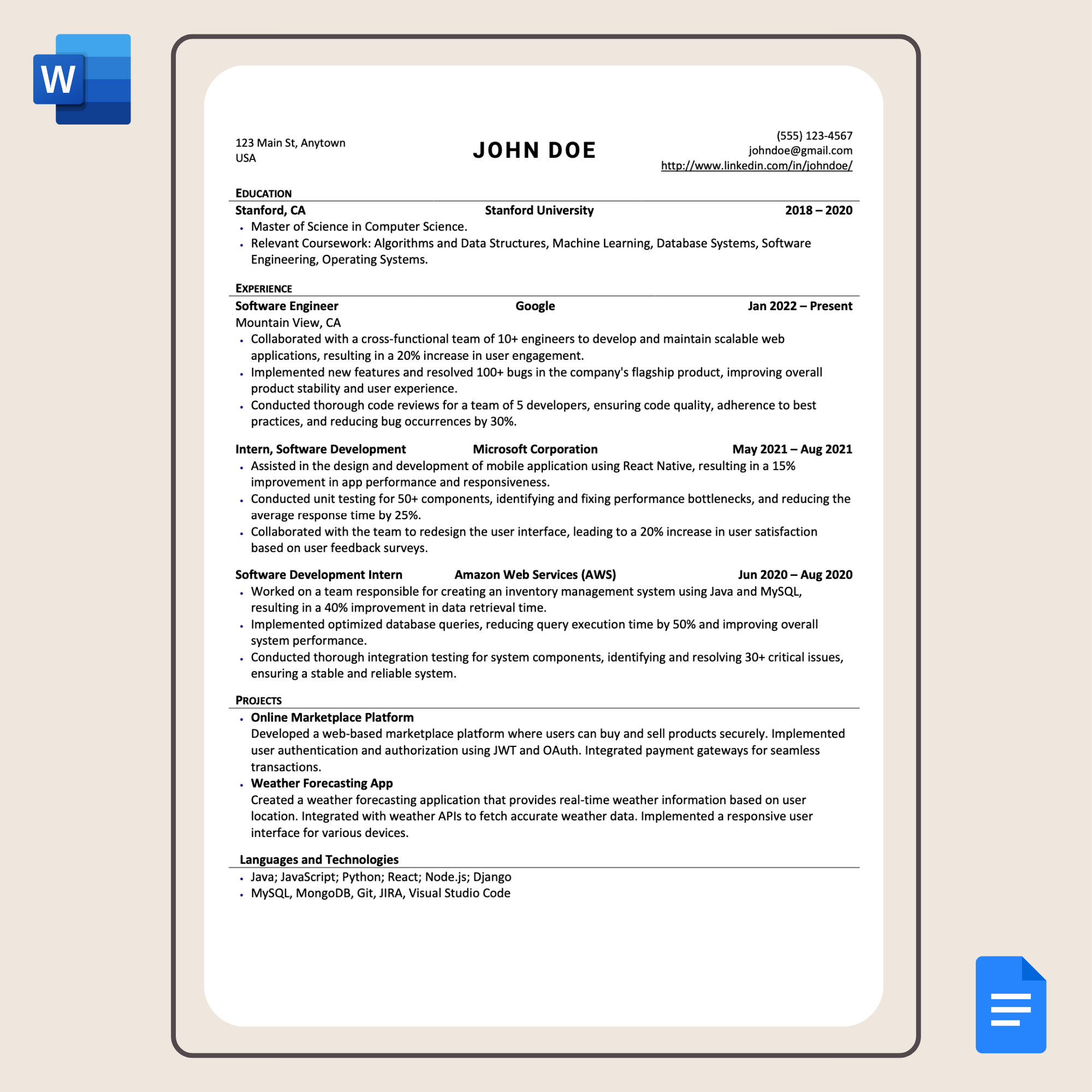 Professional Software Resume Template