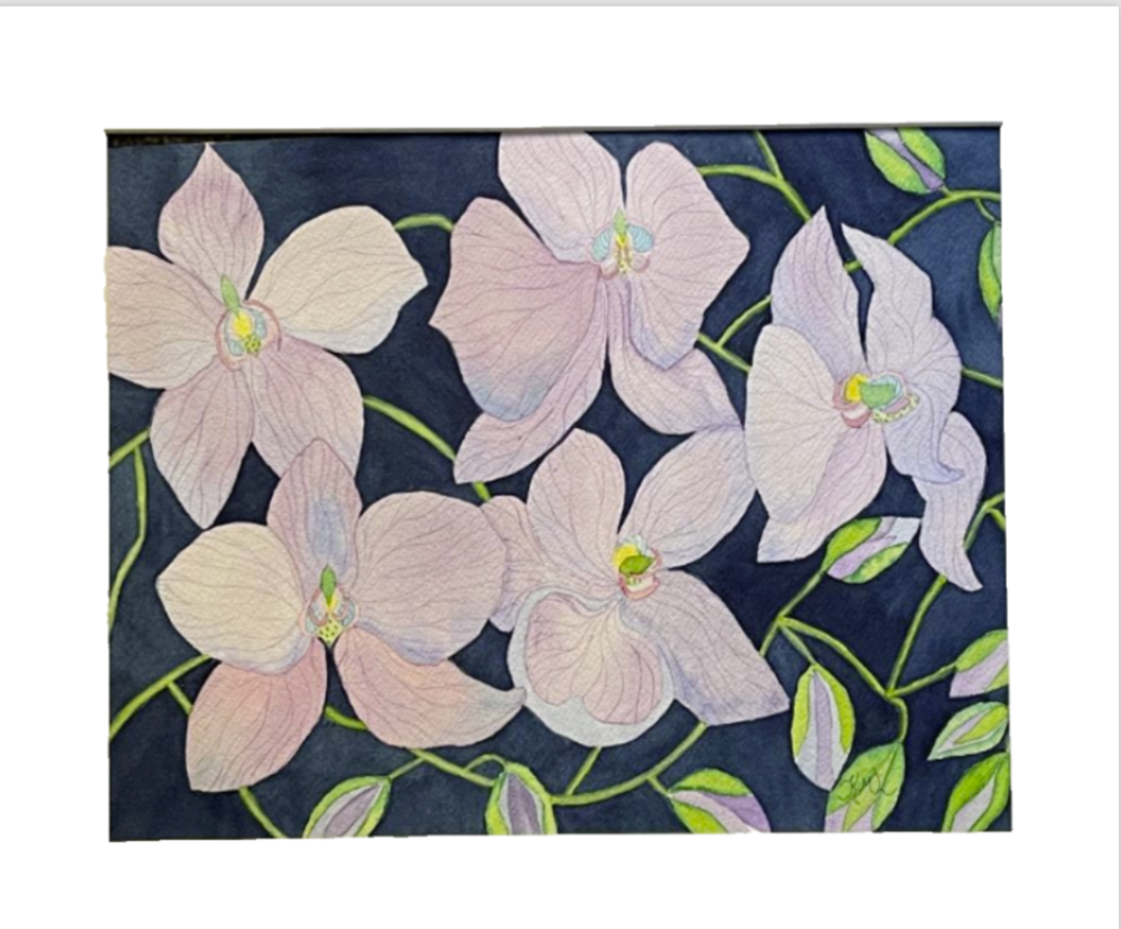 Painting Watercolor Flower Orchid Purple Blue Pink