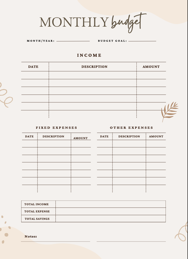 Printable Budget Planner Monthly Finance Tracker