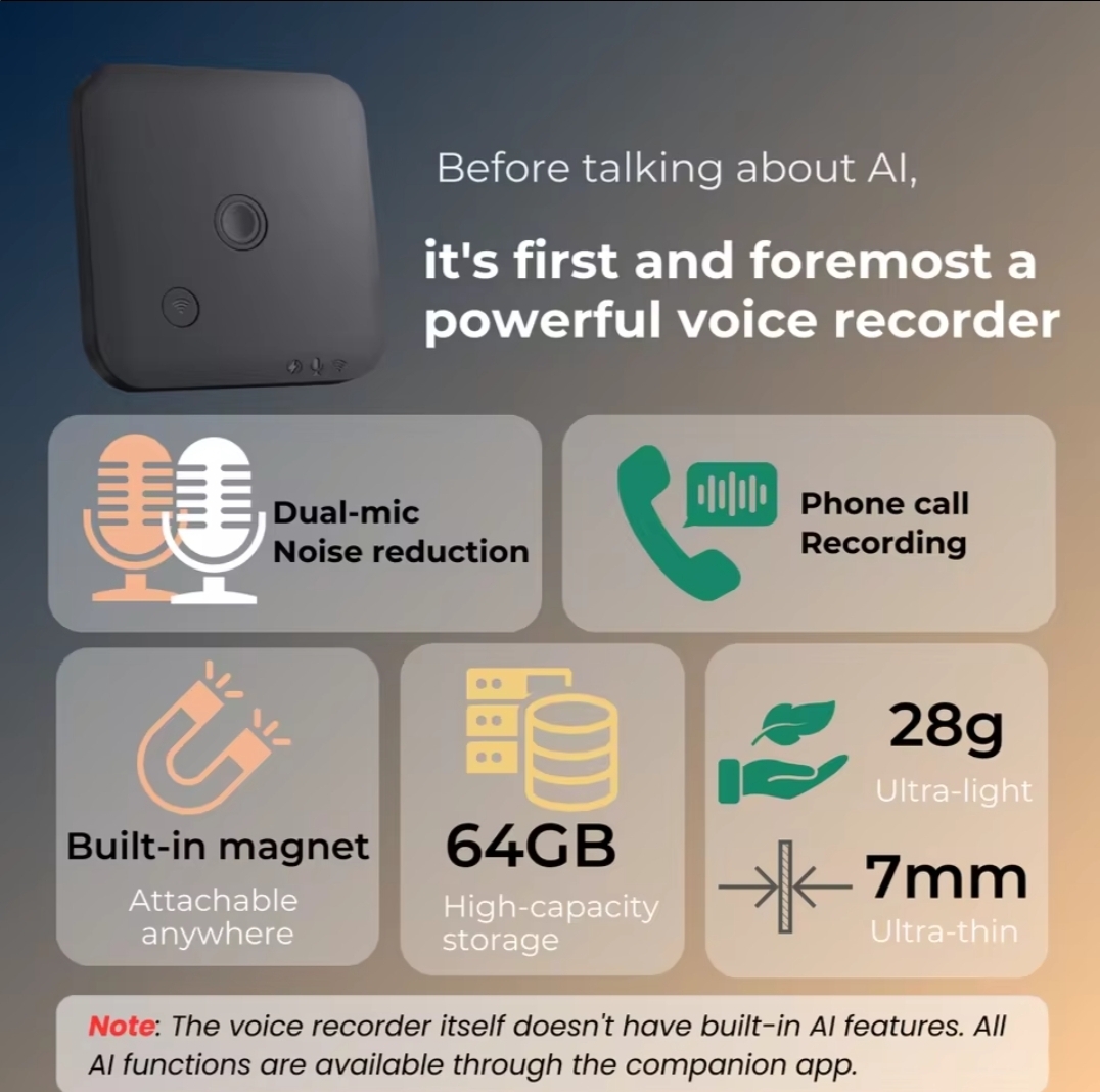 AI Voice Recorder 64GB with Speech-to-Text
