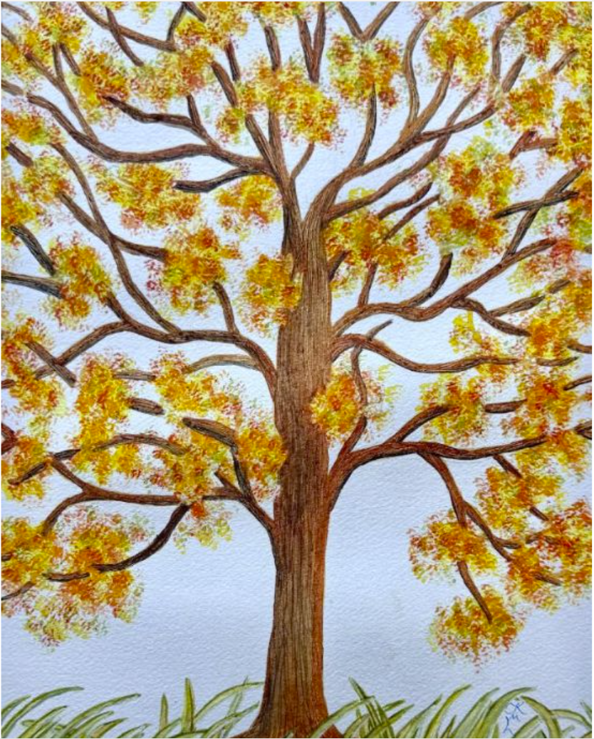 Painting Watercolor Tree Autumn Fall Orange Yellow