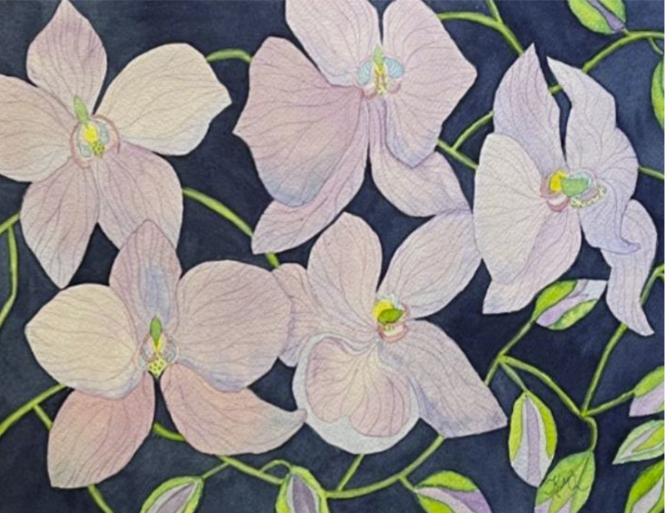 Painting Watercolor Flower Orchid Purple Blue Pink