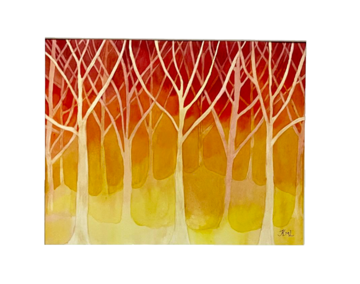 Painting Watercolor Trees Landscape Autumn Orange