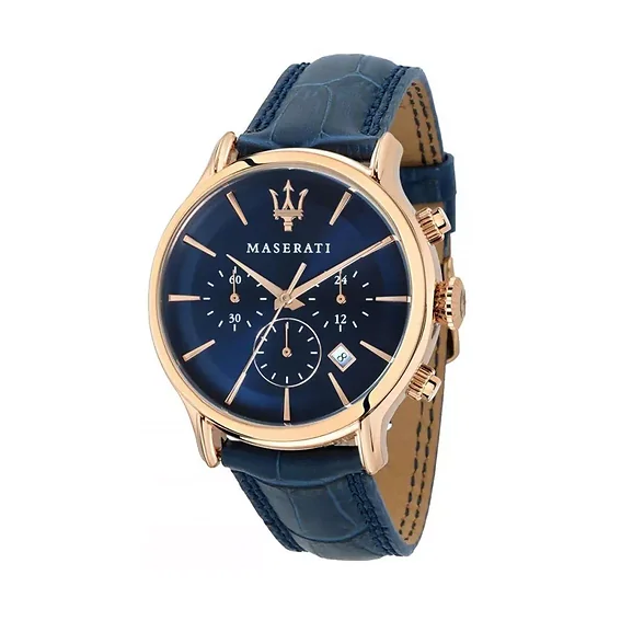 Maserati Epoca Chronograph Blue Dial Leather Strap
