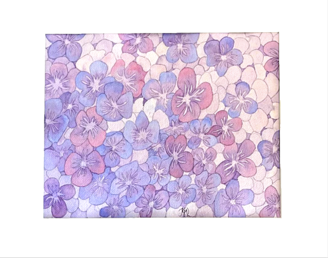 Painting Watercolor Flower Hydrangea Purple Blue