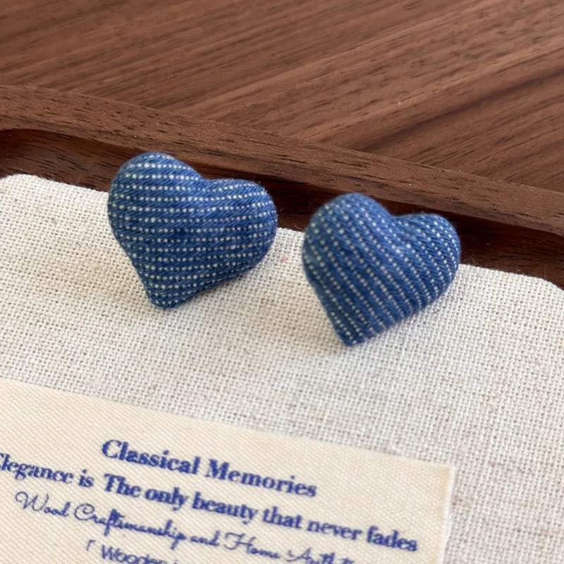 MEKIMI JEWELRY- Retro Denim Blue Heart  Earrings