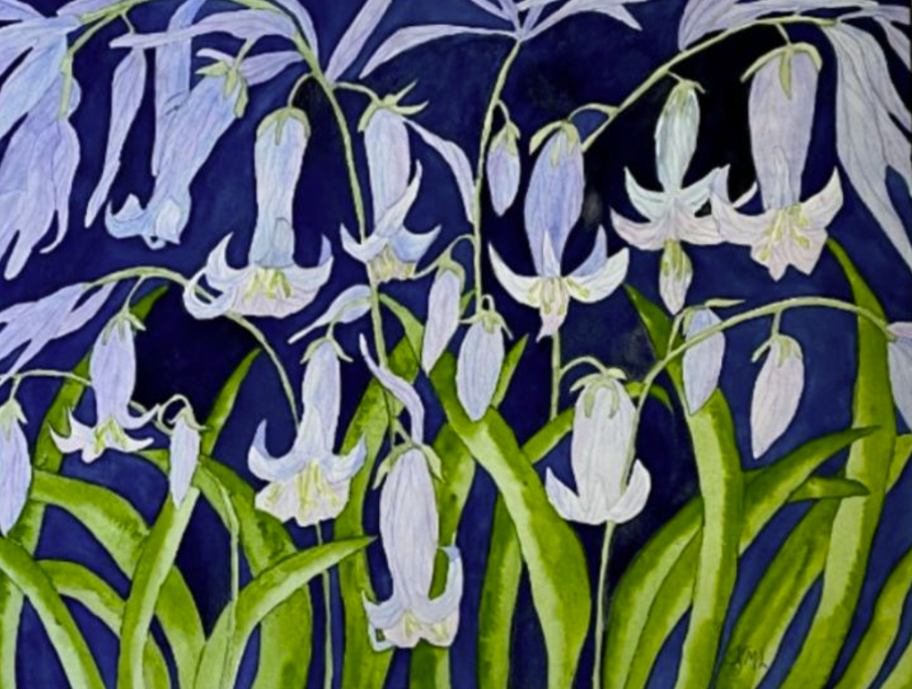 Painting Watercolor Flower Bluebells Blue Purple