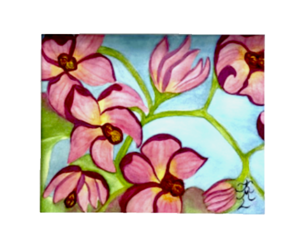 Painting Watercolor Flower Orchid Pink Green Art