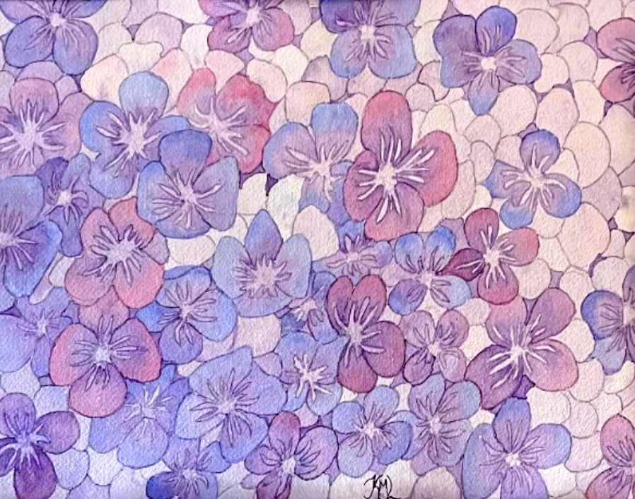Painting Watercolor Flower Hydrangea Purple Blue