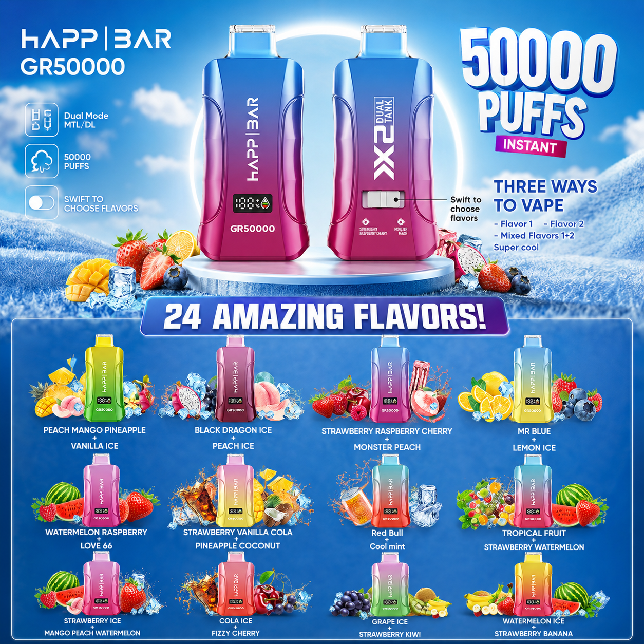 HAPP BAR Mango Peach Watermelon & Strawberry Ice