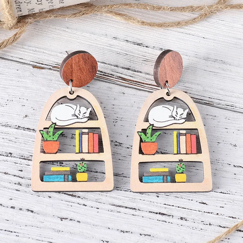 MEKIMI JEWELRY-Books and Cat Wood