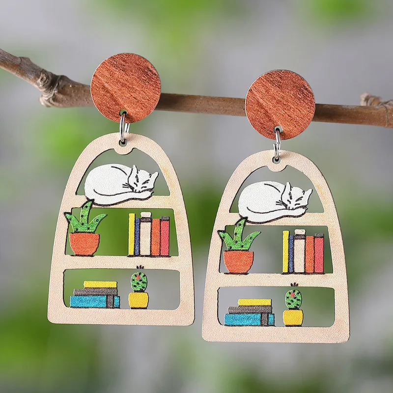 MEKIMI JEWELRY-Books and Cat Wood