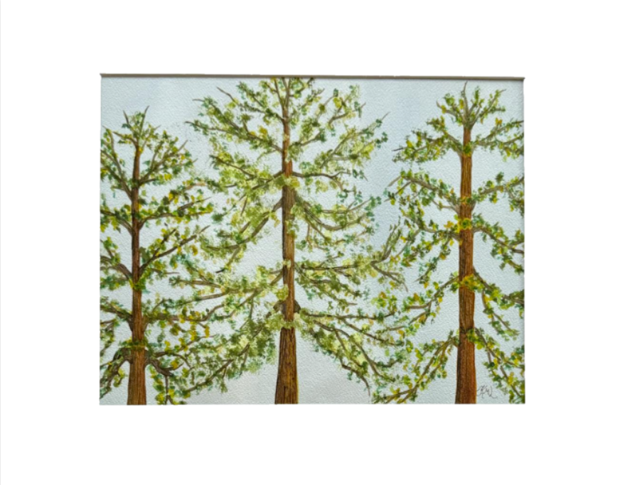 Painting Watercolor Trees Forest Landscape Green