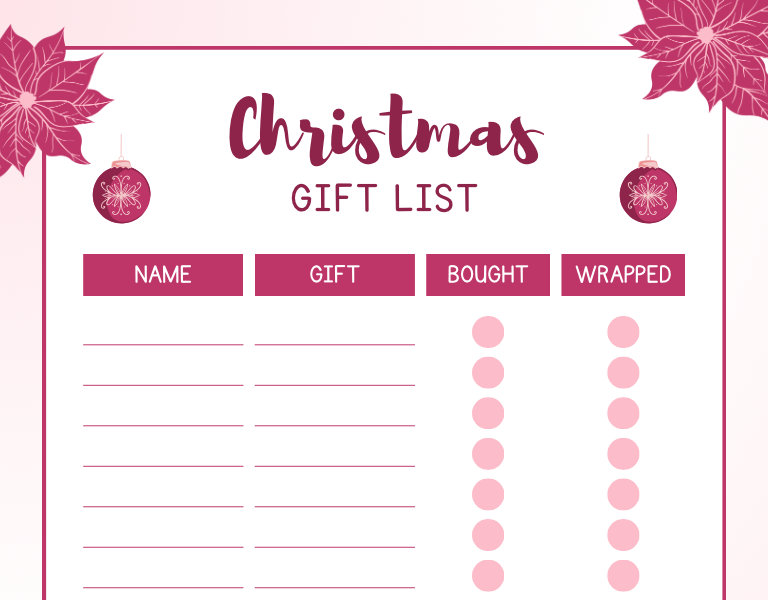 Elegant Christmas Gift List Planner