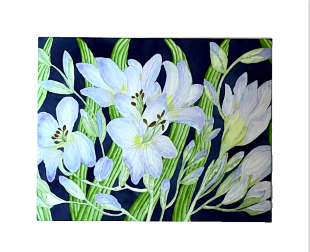 Painting Watercolor Flower Freesia Blue Purple Art