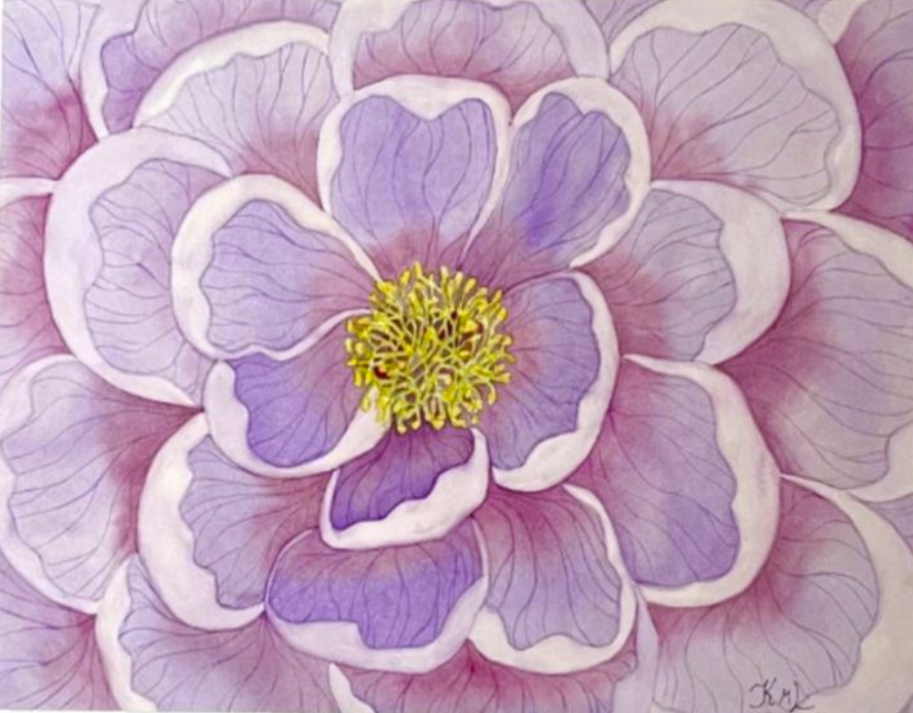 Painting Watercolor Flower Peony Lavender Purple