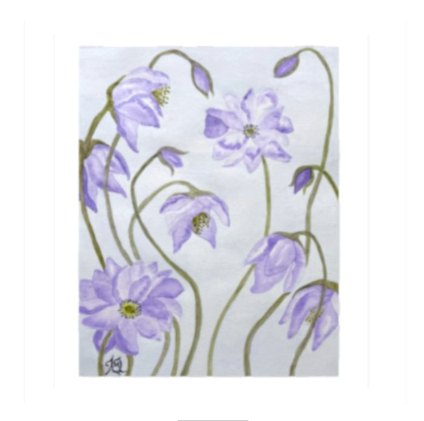 Painting Watercolor Flower Anemone Purple Blue Art