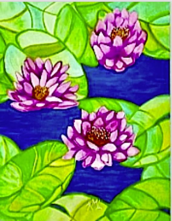 Painting Watercolor Flower Water Lily Purple Pink