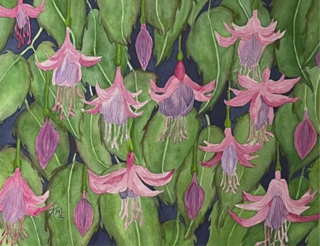 Painting Watercolor Flower Fuchsia Pink Purple Art