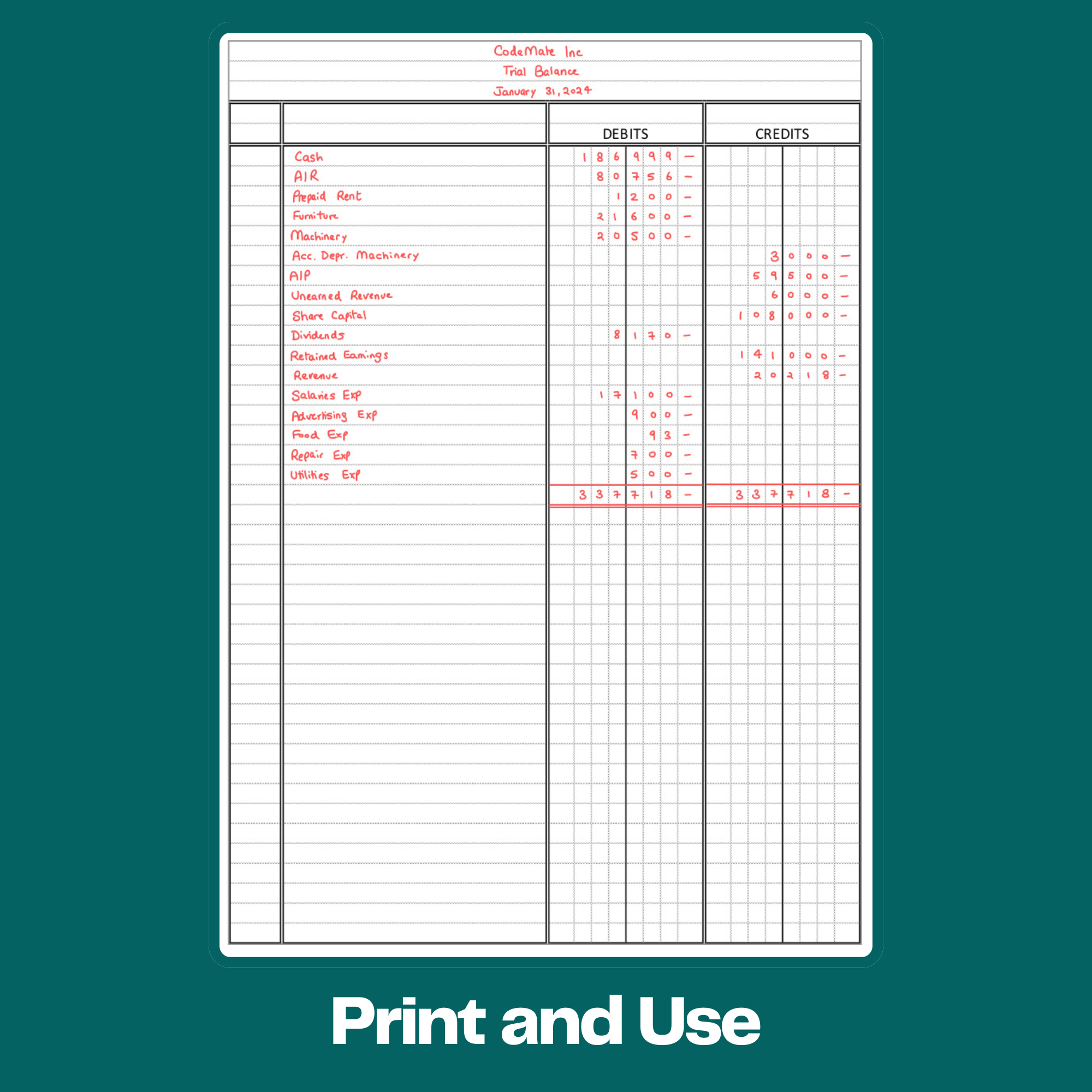 Accounting Bundle: Journal, Ledger, Balance Sheet