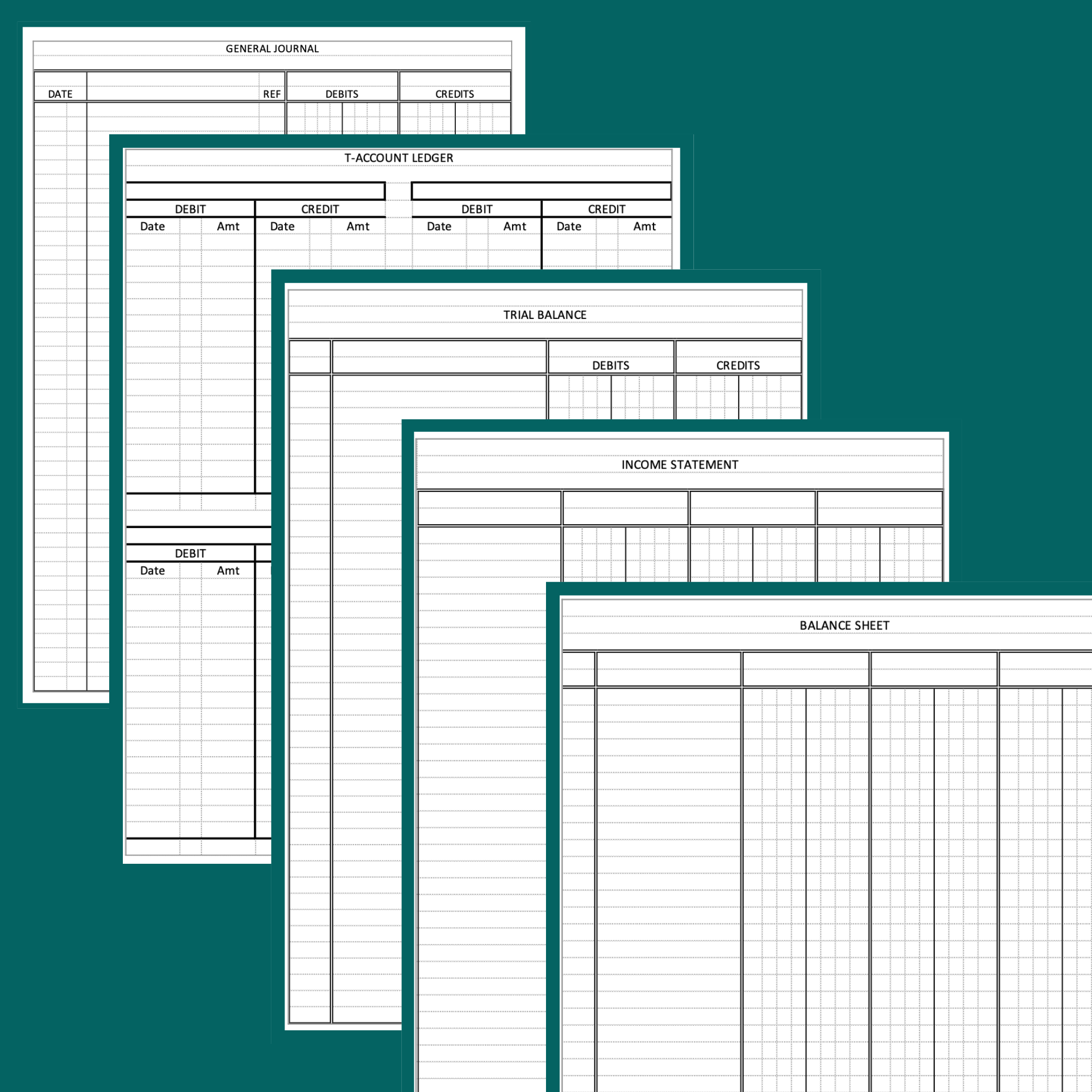 Accounting Bundle: Journal, Ledger, Balance Sheet