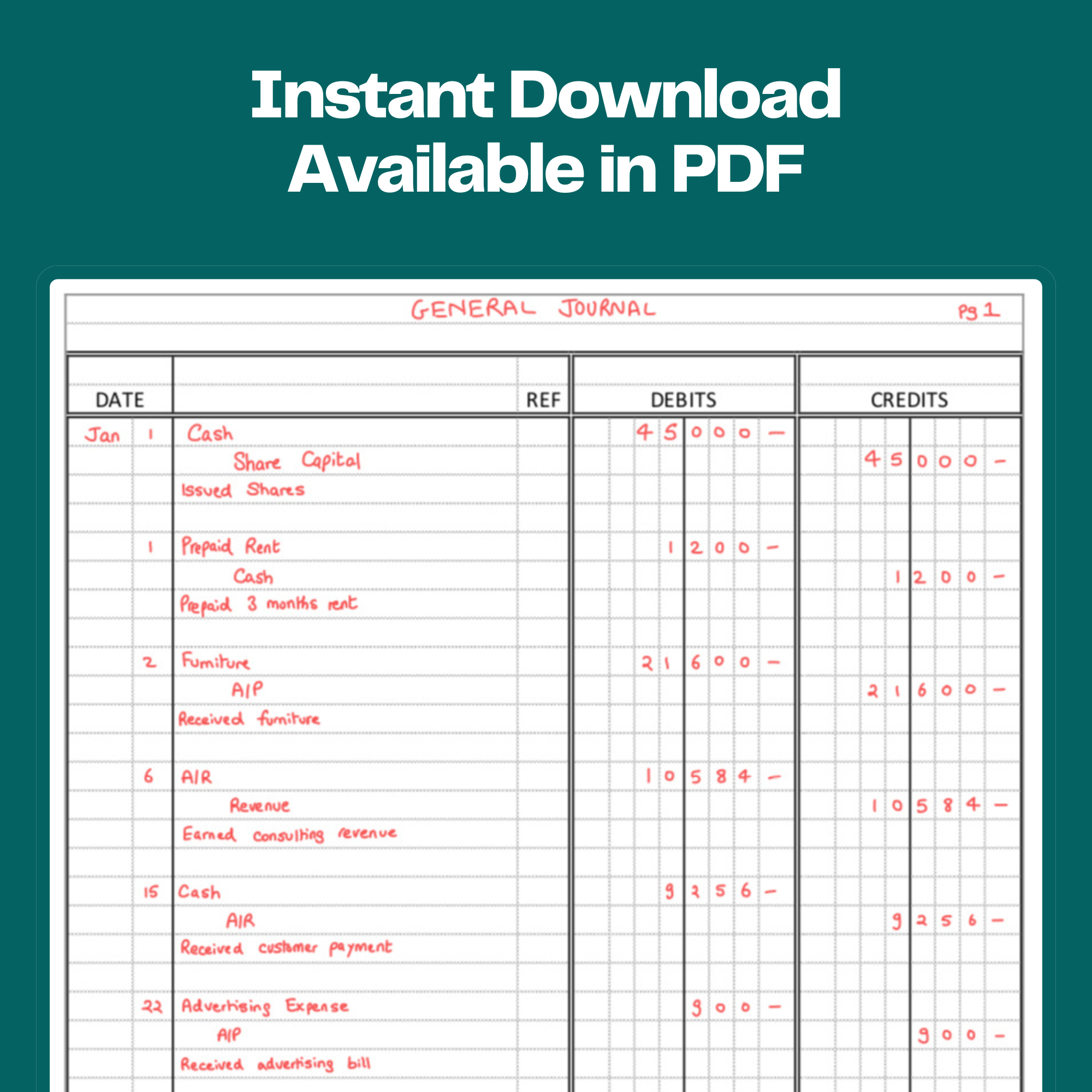 Accounting Bundle: Journal, Ledger, Balance Sheet