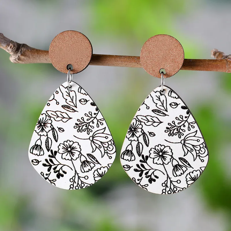 MEKIMI JEWELRY- Retro Style Flowers Wood