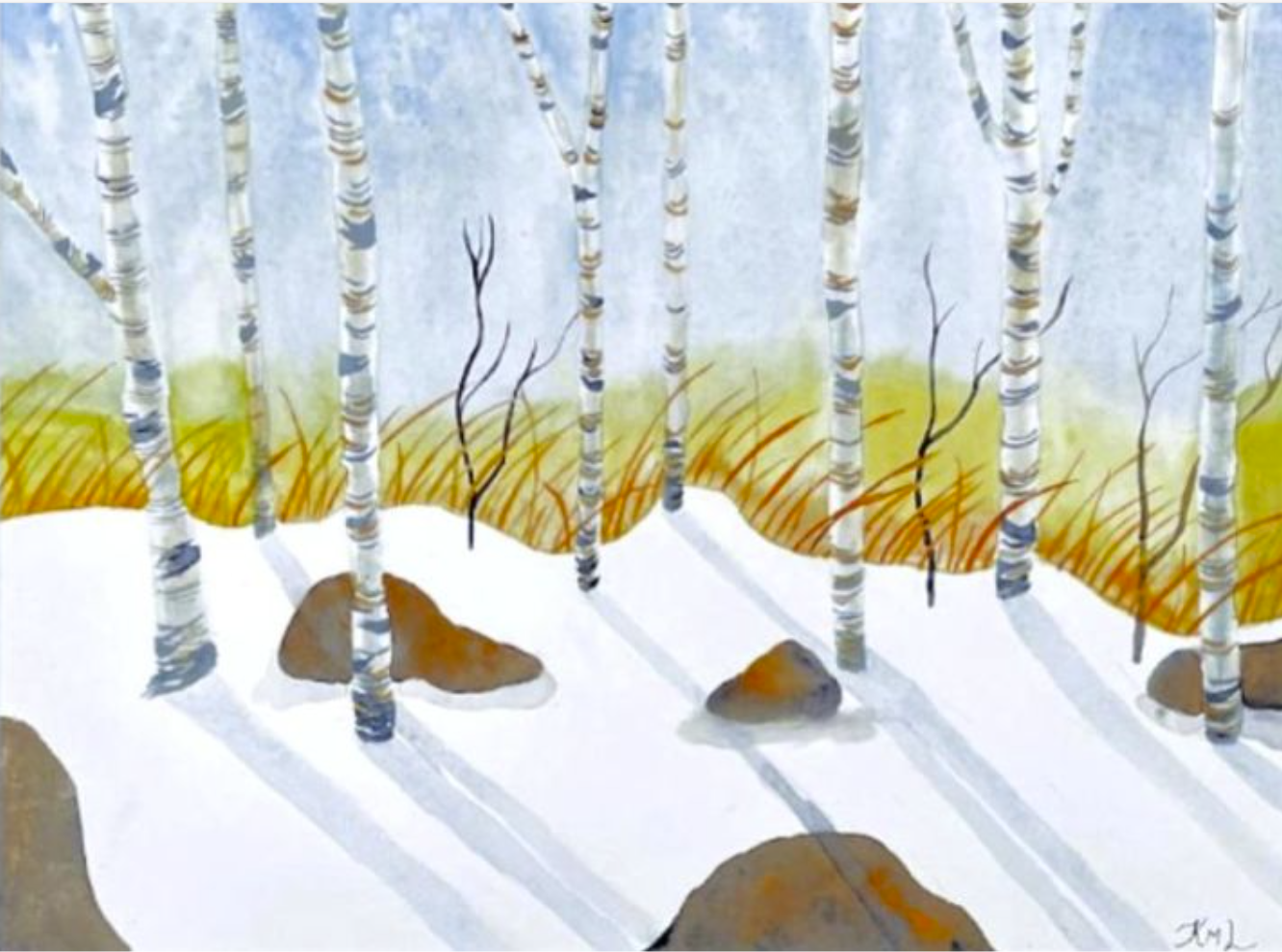 Painting Watercolor Trees Birch Winter Forest Art