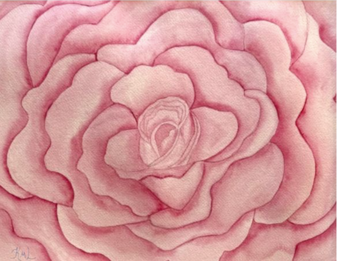 Painting Watercolor Flower Rose Pink and Mat
