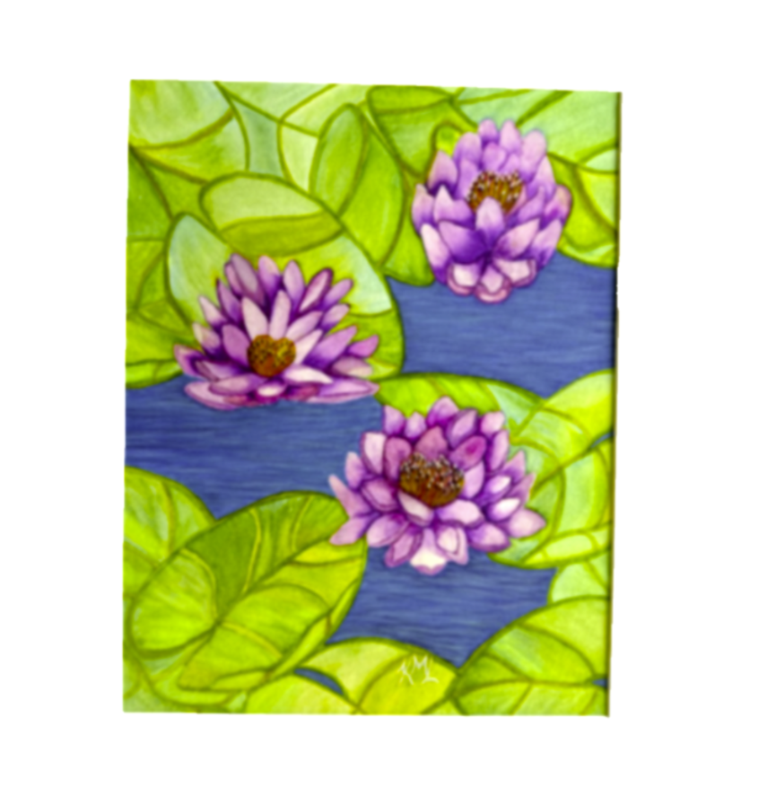 Painting Watercolor Flower Water Lily Purple Pink
